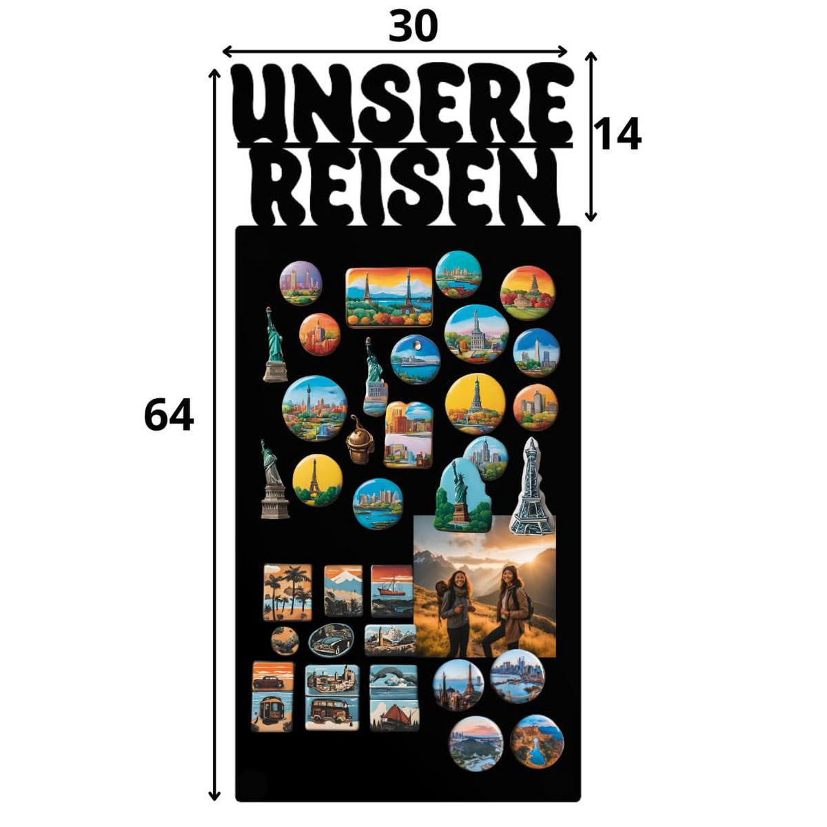 MAGNETTAFEL Unsere Reisen Schwarz 30x64 cm - Schwarz, Metall (30/64/0.7cm) - ANWICAR