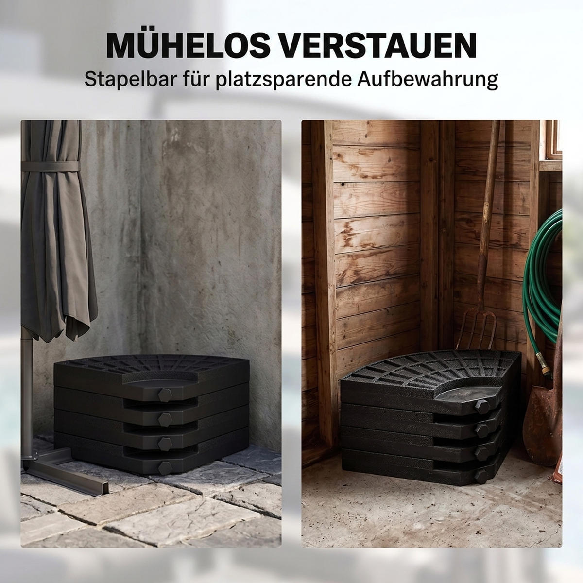 SONNENSCHIRMGEWICHT 4er-Set für Sonnenschirm mit 52 kg Wasser oder 68 kg Sand befüllbar HDPE Schwarz - Schwarz, Kunststoff (48/48cm) - Outsunny
