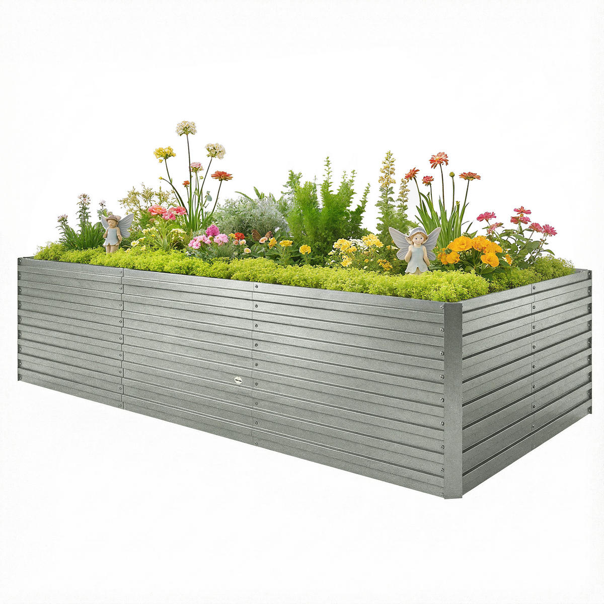 HOCHBEET DE-12303 e/tra tief 240/120/60 cm mit offenem Boden Silber - Grau, Metall (240/60/120cm) - ComfortXL