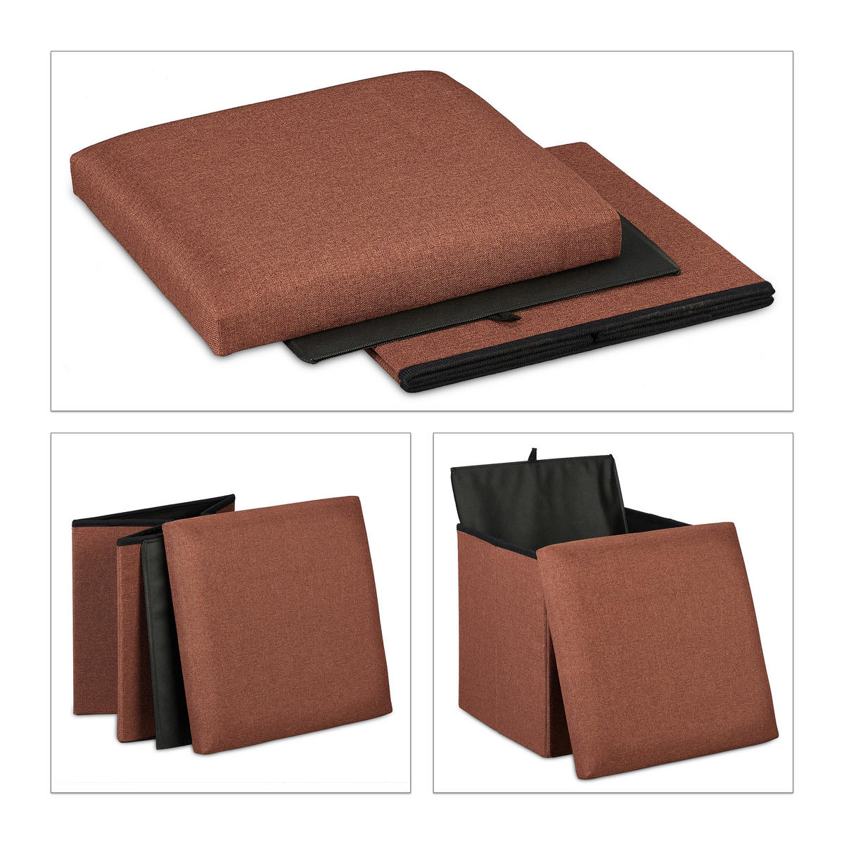 SITZHOCKER - Braun, Holzwerkstoff/Textil (37.5/37/37.5cm) - Relaxdays