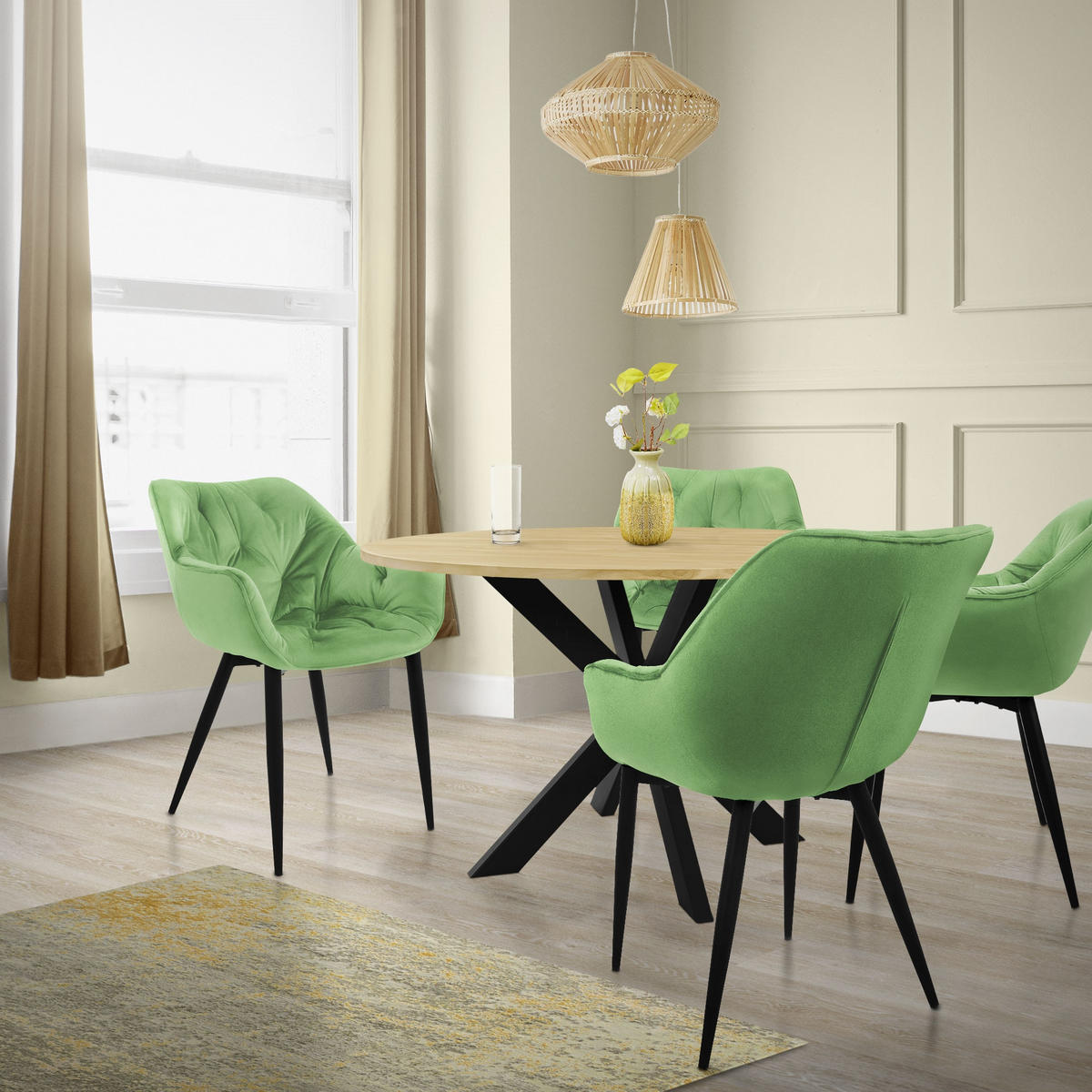 ESSZIMMERSTUHL Samt Salbei 2er Set - Schwarz/Grün, Metall (67/83/59cm) - ML-DESIGN