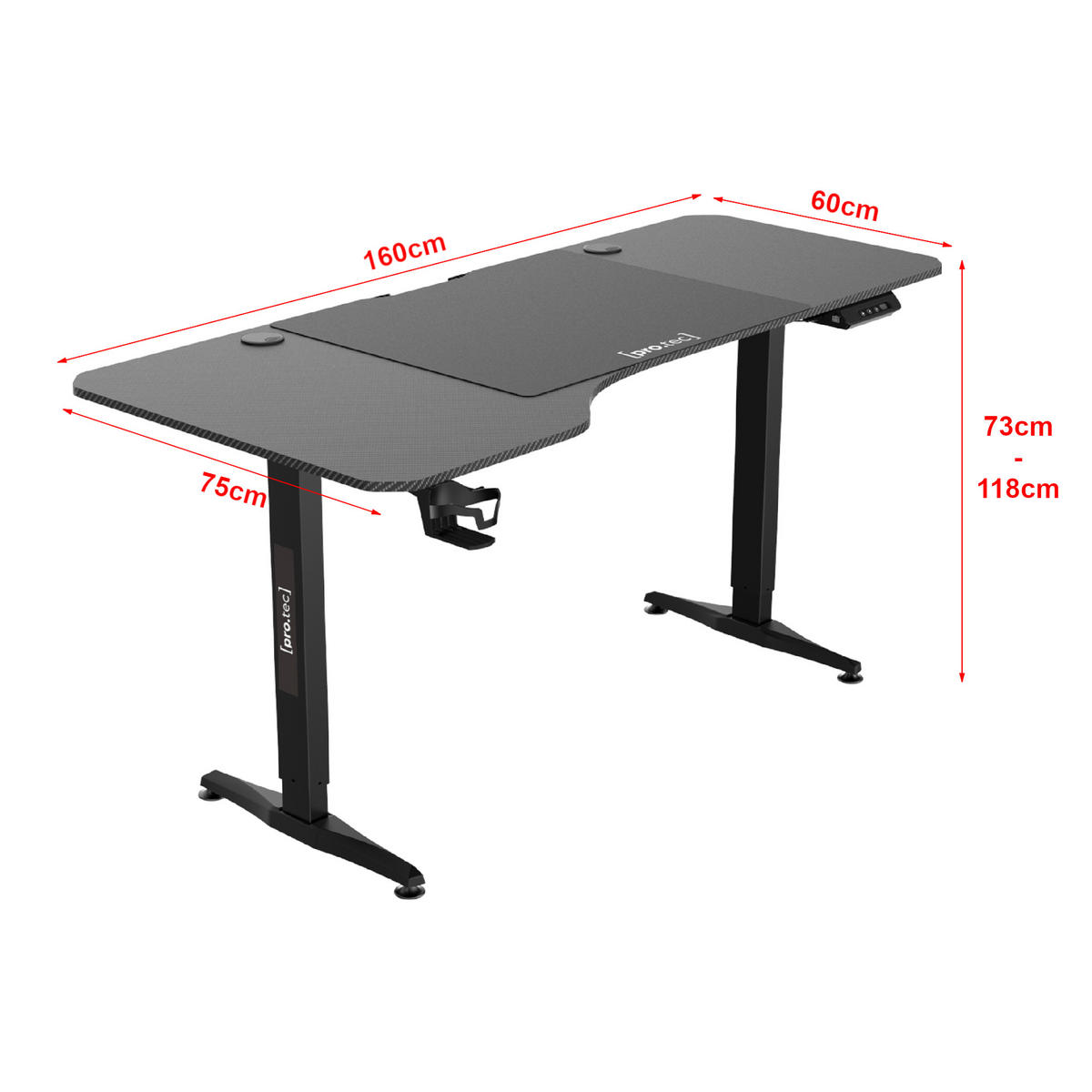 COMPUTERTISCH Oxnard - Schwarz, Holzwerkstoff/Metall (75/159/119cm) - pro.tec