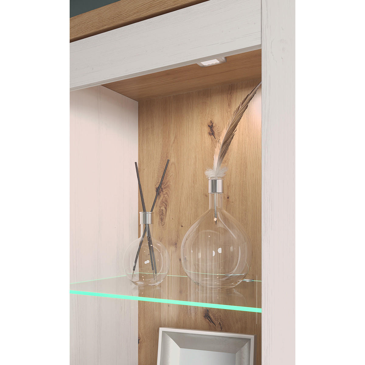GESCHIRRSCHRANK 3 Türen, davon eine mit gehärtetem Glas, 3 Schubladen L159 cm - Shade - Pinienfarben, Holzwerkstoff (159/140/41cm) - Trendteam