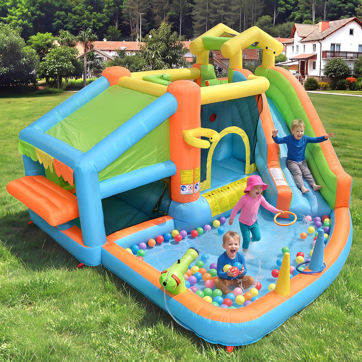 HÜPFBURG Wasserpark 360x350x210 cm Basketball - Multicolor, Textil (350/360/210cm) - LEBENLANG