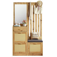 GARDEROBE-SET in Naturfarben Schuhschrank mit Spiegel , Sitzbank, Schuhschrank, Haken und Wandmontage , B99.5/T26/H180cm - Naturfarben, Glas/Holzwerkstoff (99.5/180/26cm) - STILVORA