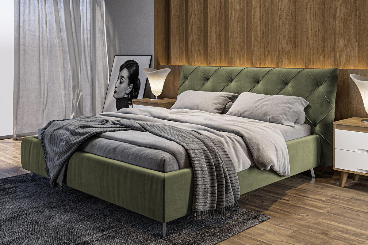 POLSTERBETT ANNY Grün Massivholz - Grün, Textil (160/200cm) - KAWOLA