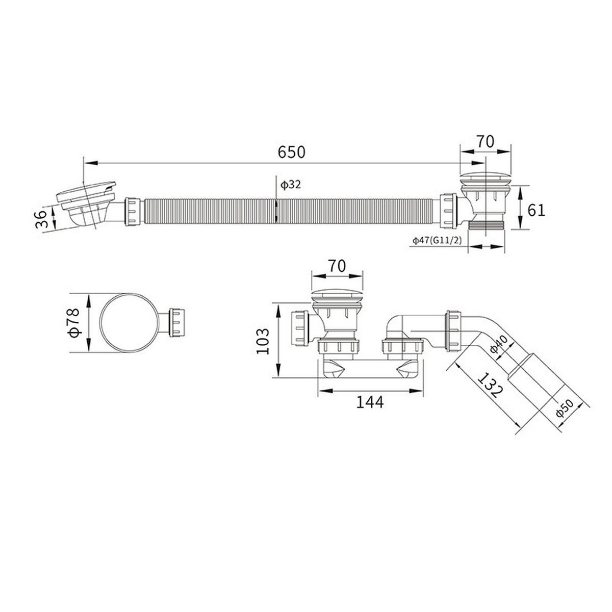 BADEWANNENABLAUF – (65 cm) G 1 1/2 Zoll - Weiß, Kunststoff (39/10.5/31cm)