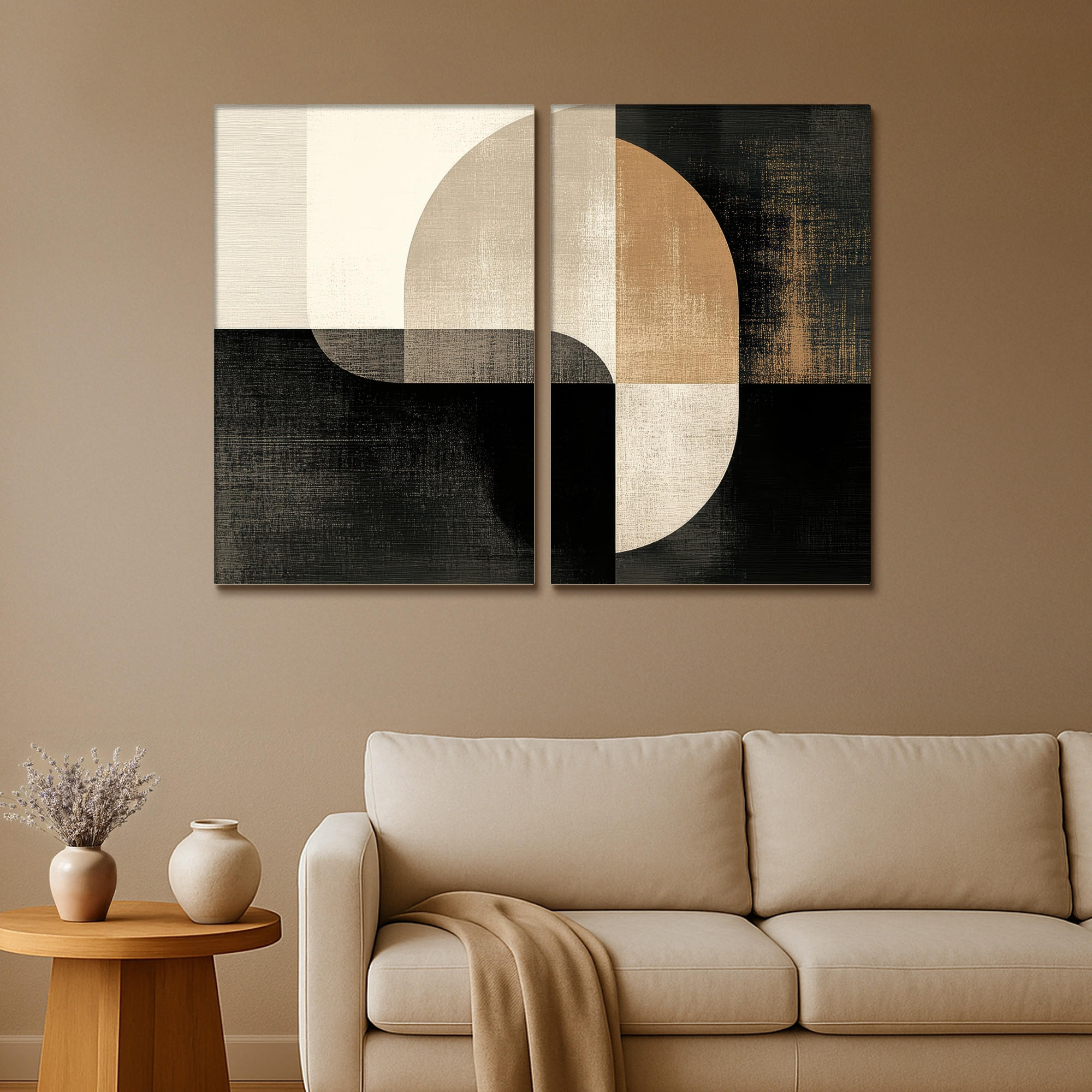 LEINWANDBILD 2er Set Formen - Abstrakt - Gold 120x90 cm - Schwarz, Textil (120/90cm) - MuchoWow
