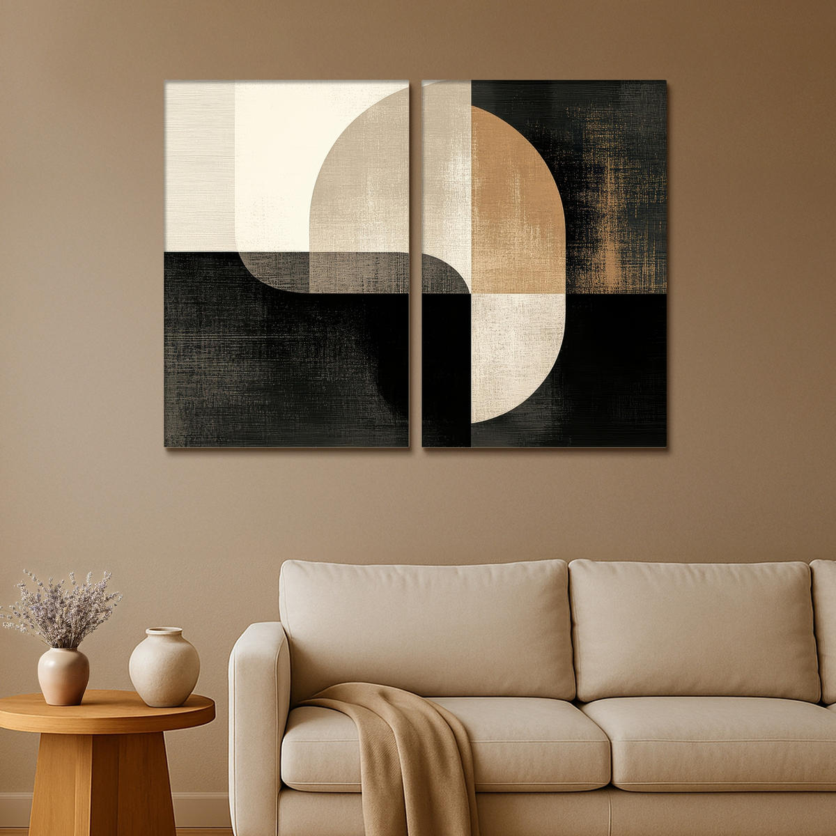 LEINWANDBILD 2er Set Formen - Abstrakt - Gold 120x90 cm - Schwarz, Textil (120/90cm) - MuchoWow