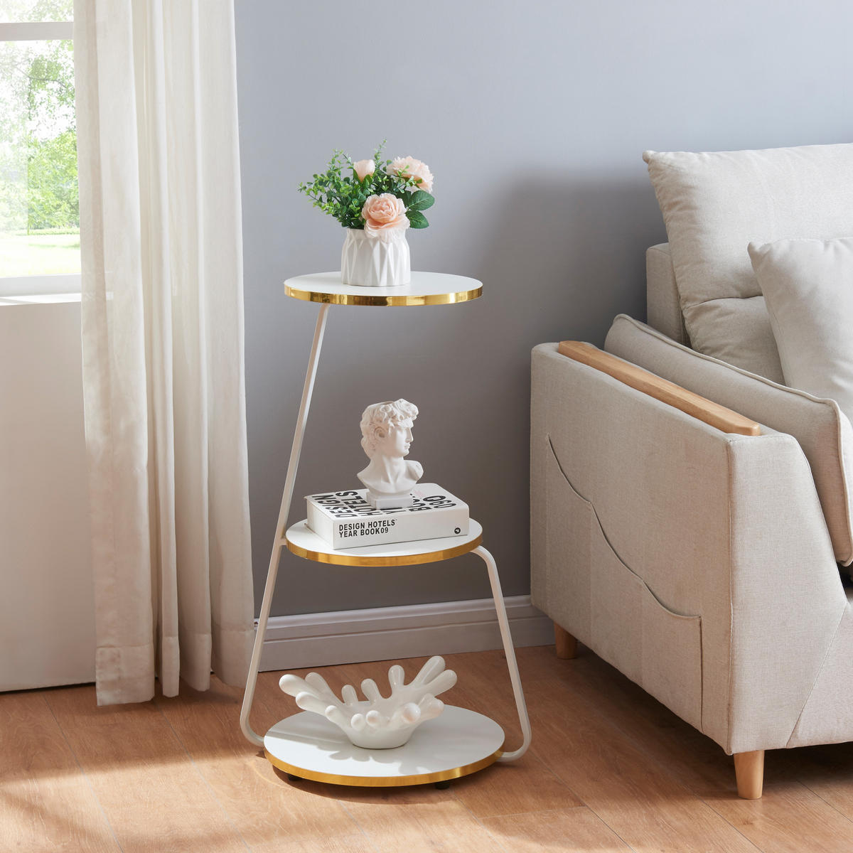 BEISTELLTISCH Sipoo - Goldfarben, Holzwerkstoff (37/46/74cm) - [en.casa]