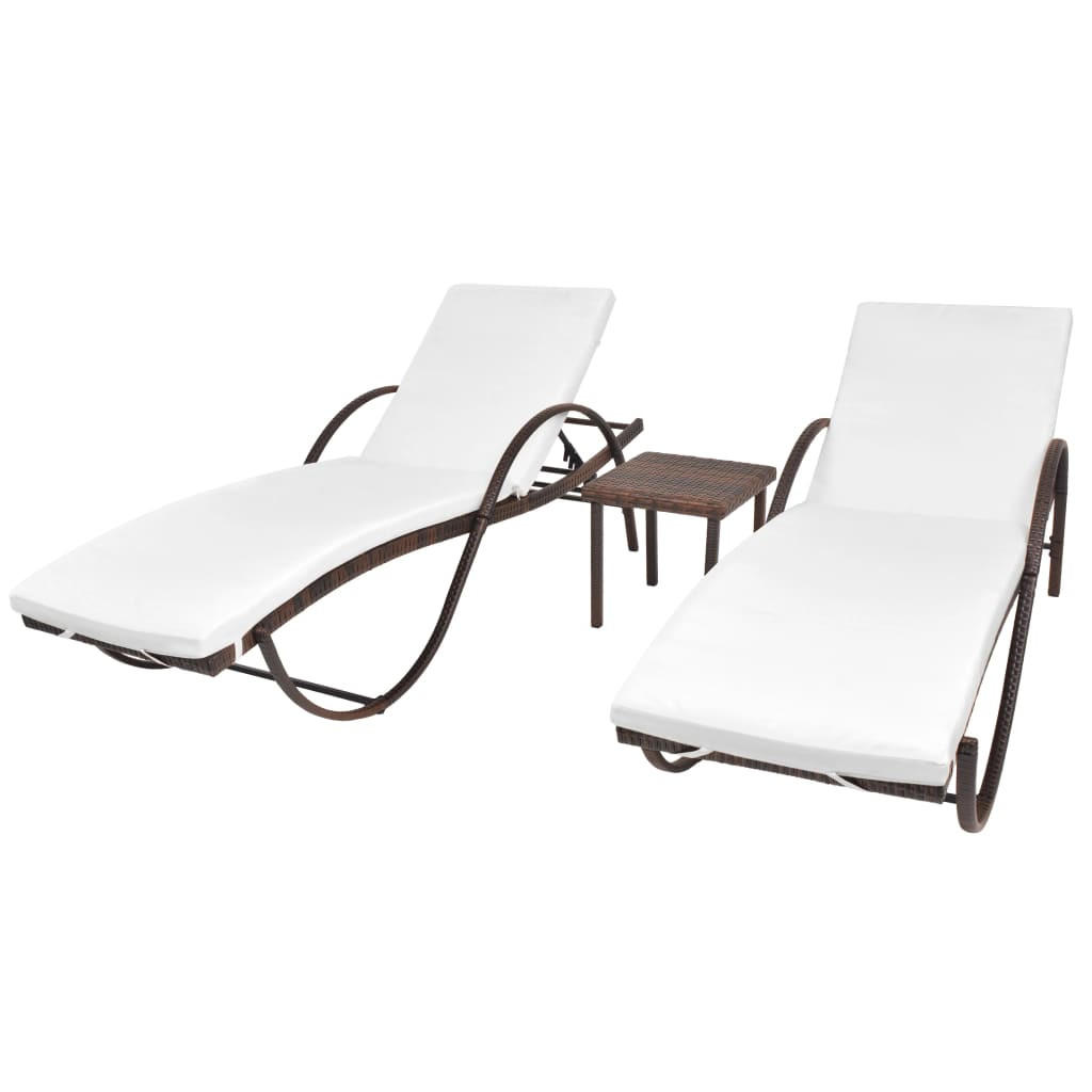 SONNENLIEGEN 2 Stk. mit Tisch Poly Rattan Braun - Braun, Kunststoff (64/56/193cm) - furnicato