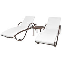 SONNENLIEGEN 2 Stk. mit Tisch Poly Rattan Braun - Braun, Kunststoff (64/56/193cm) - furnicato