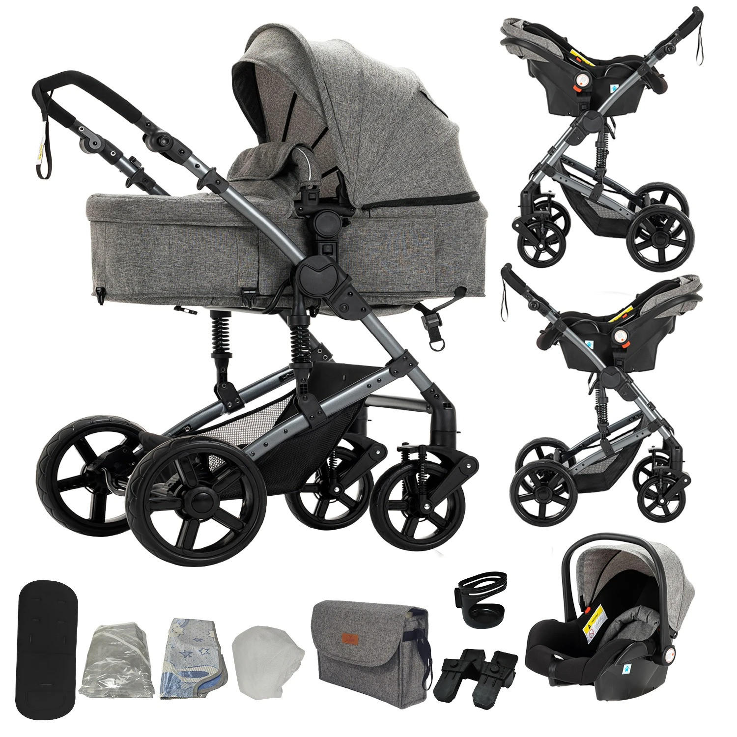 KINDERWAGENSET 3-in-1, B588-Grau - Grau, Metall (80/60cm) - Kaket