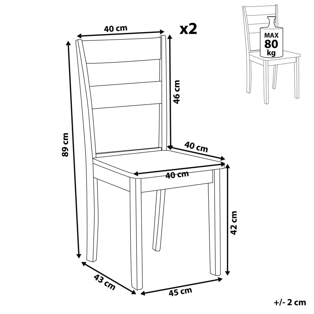 ESSZIMMERSTUHL 2er-Set Gummibaumholz hellbraun/schwarz Georgia - Hellbraun/Schwarz, Holz (45/89/43cm) - Beliani