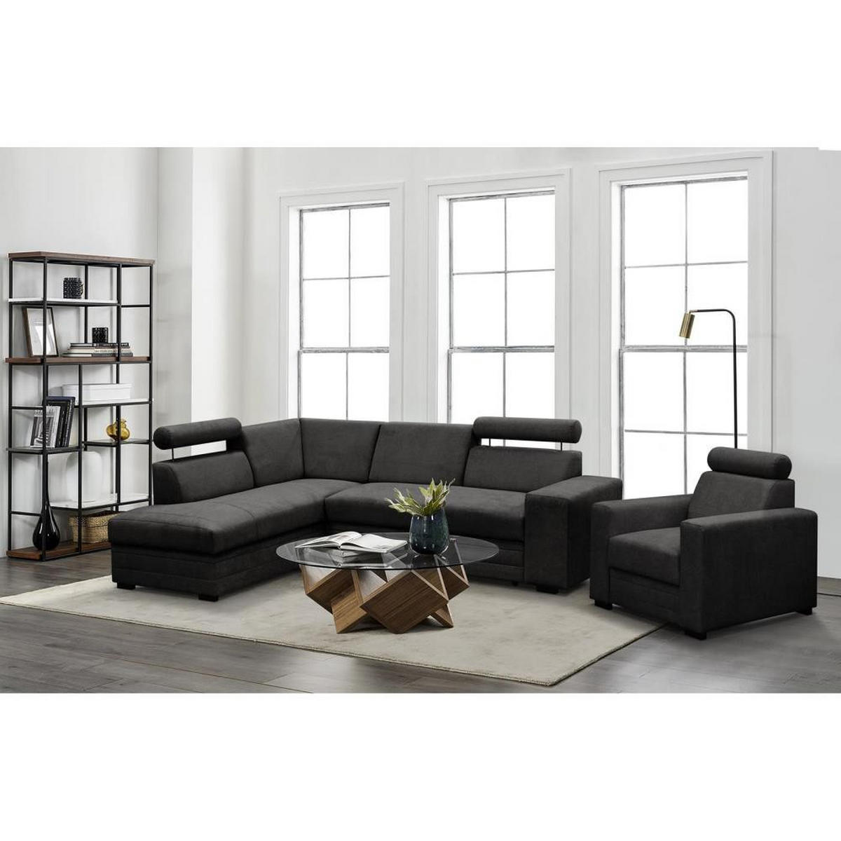 ECKSCHLAFSOFA Roma schwarz links - Schwarz, Textil (250/205cm) - Beautysofa