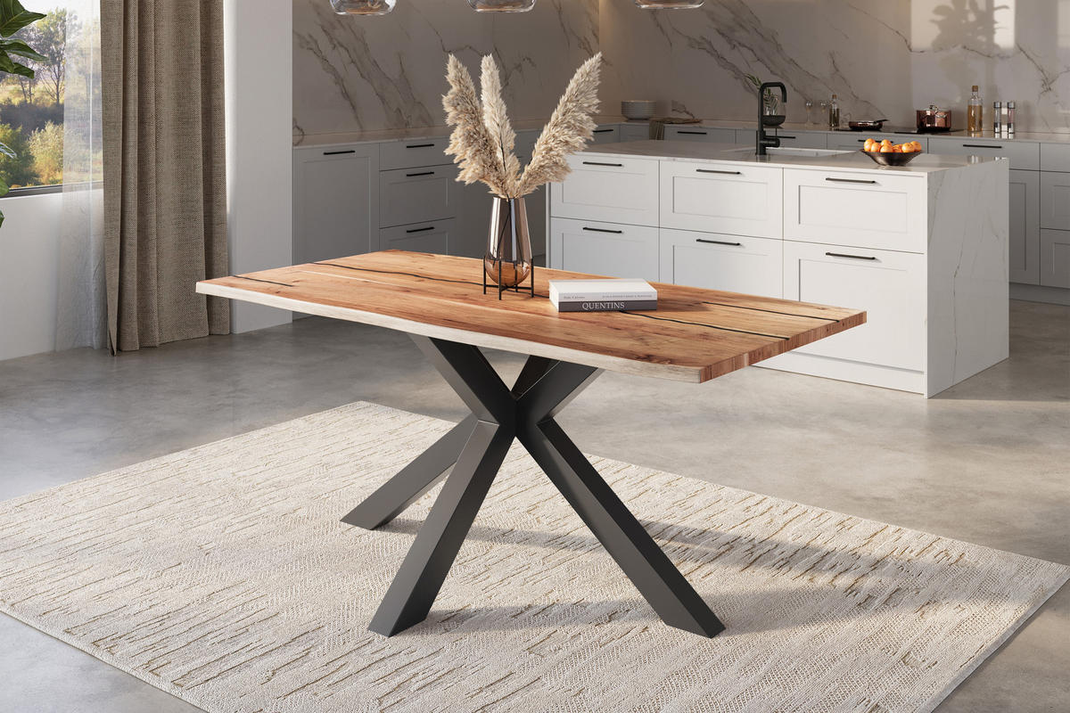 ESSTISCH POLLY - Beige/Schwarz, Holz/Metall (80/140/77cm) - SAM
