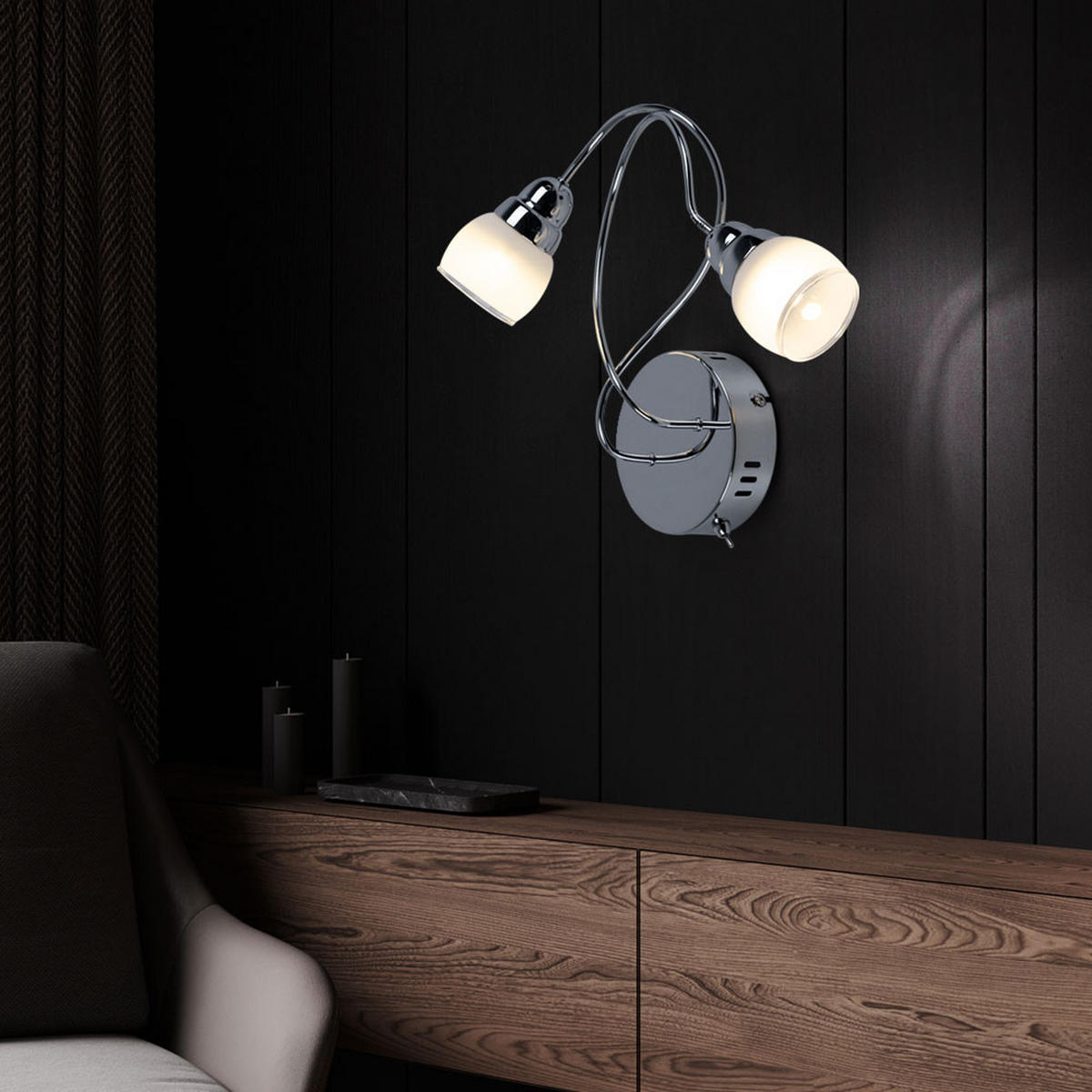 LED WANDLEUCHTE OHARA Metall Chrom - Silberfarben, Glas (35/30/12.5cm) - Esto