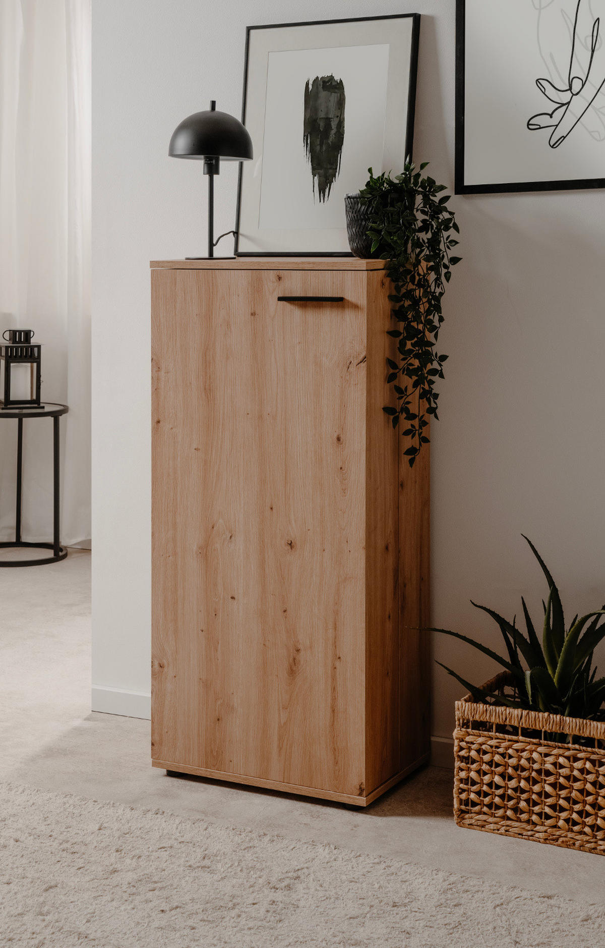 SCHUHSCHRANK Eiche Artisan 50 cm, Schuhkommode aufklappbar mit 6 Fächern - Schwarz/Eiche Artisan, Holzwerkstoff/Kunststoff (50/110/34cm) - Furn.Design