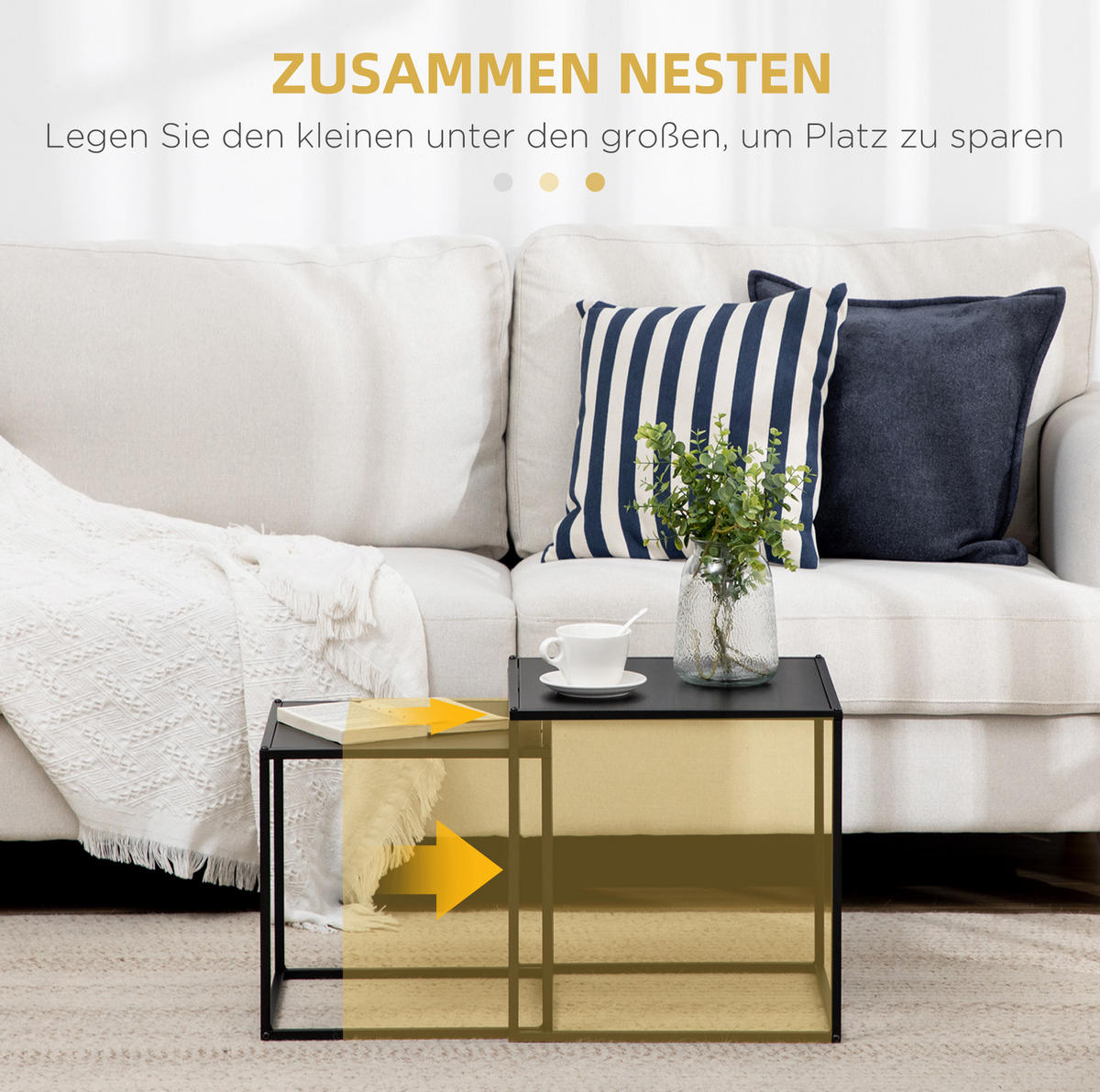 COUCHTISCH-SET aus Stahl 40x40x40 cm Schwarz, 2-teilig, 40x40x40 cm und 35x35x35 cm - Schwarz, Metall (40/40/40cm) - IVMEU