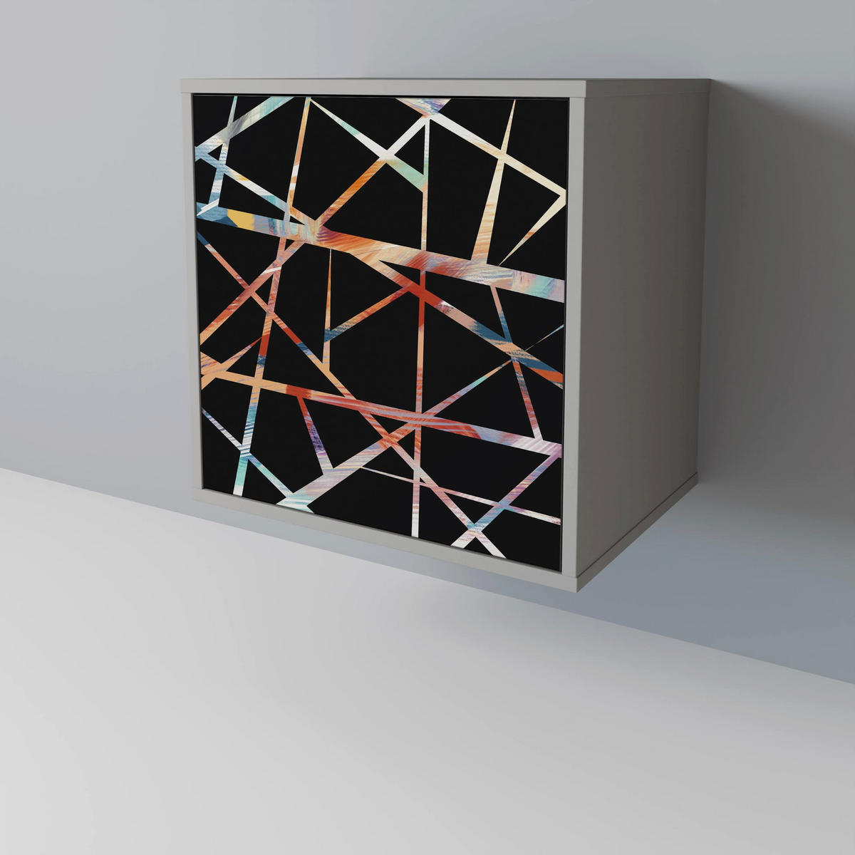 SIDEBOARD POLYGON VERVE, Grau, 57,5x42x70,5 cm, Schwarze Metall-Sternfüße - Multicolor/Schwarz, Holzwerkstoff/Metall (57.5/70.5/42cm) - SpaceRebels