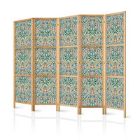 PARAVENT Japanischer 5-tlg 225x172 cm Bunte Blumen - Grün, Holz/Textil (225/172/3cm) - Muralo