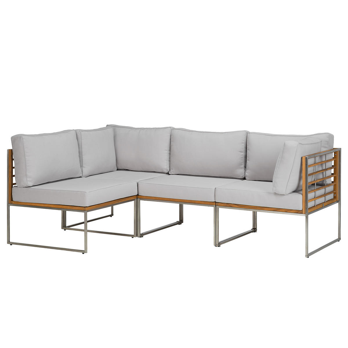 LOUNGESET - 4-teilig - Webstoff / Teak massiv - Hellgrau, Holz/Textil - home24