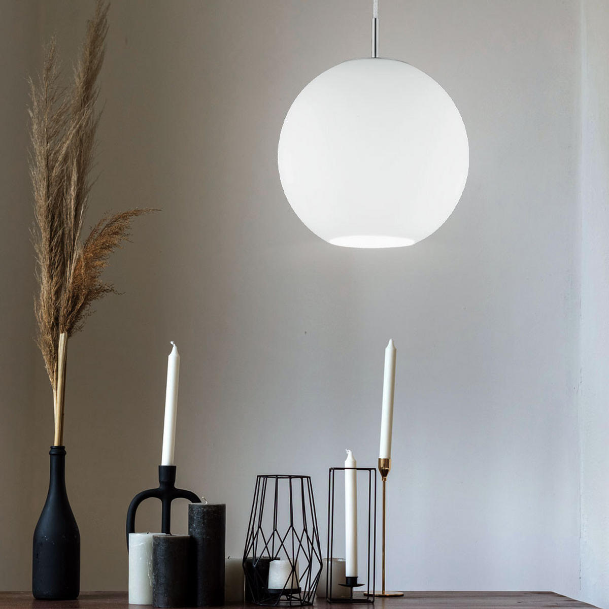 PENDELLEUCHTE MOON Glas Nickel Weiß - Weiß, Glas (25/25/150cm)