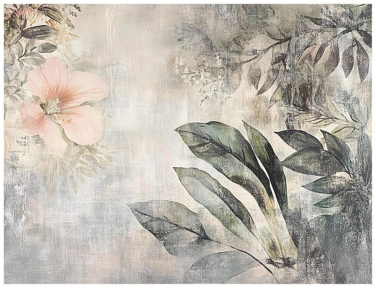FOTOTAPETE Blätter Vintage Beton Wohnzimmer Tapete 350x250 - Multicolor, Papier (350/250cm) - Wallarena