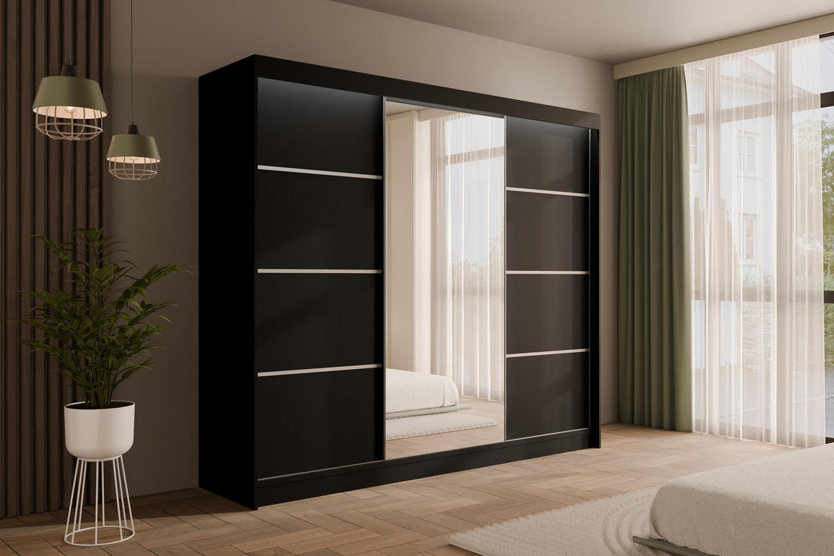 KLEIDERSCHRANK PAOKI mit LED - 250 cm - Schwarz - Schwarz, Holzwerkstoff (250/215/61cm) - ALTDECOR