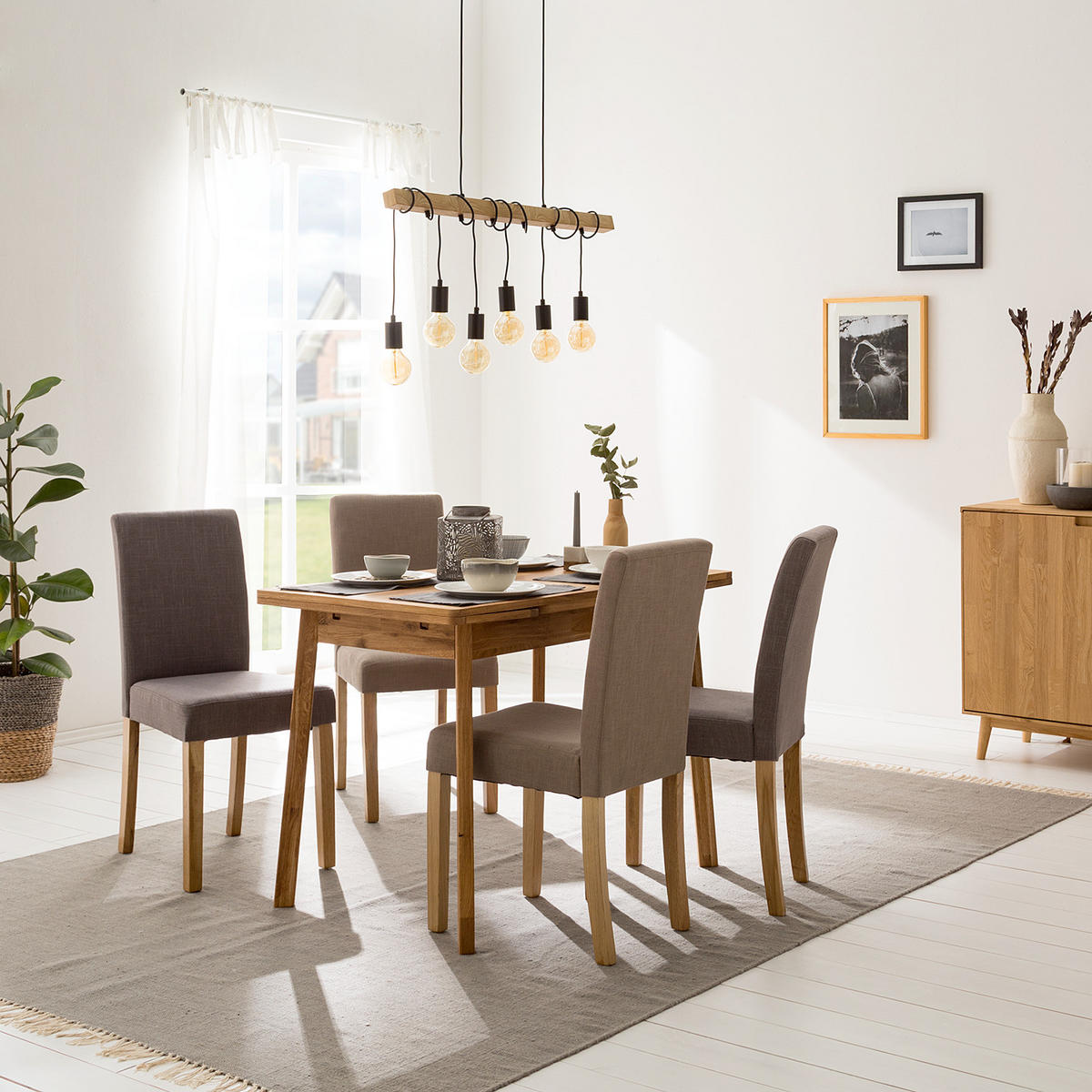 ESSTISCH mit Ansteckplatten - Eiche massiv - Eichefarben, Holz (65/110/77cm) - home24