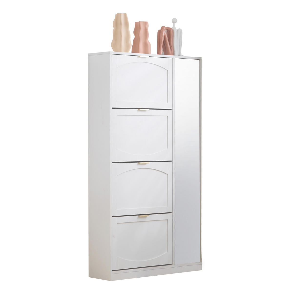 SCHUHSCHRANK Weiß 80/24/147 cm mit Spiegel und 4 Klappen - Weiß, Holzwerkstoff (80/147/24cm) - PANGIVO