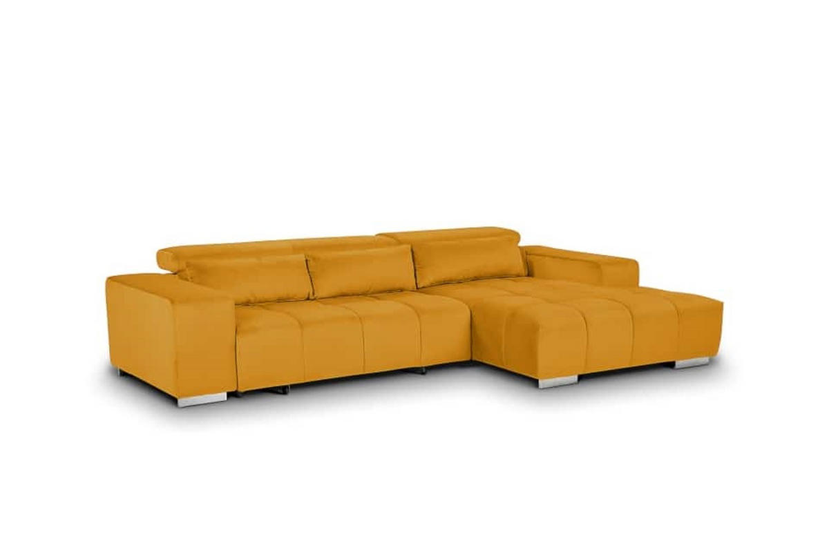 ECKSOFA mit elektrischem Sitzvorschub und verstellbaren Kopflehnen - Chromfarben/Gelb, Textil (186/307cm) - Cotta