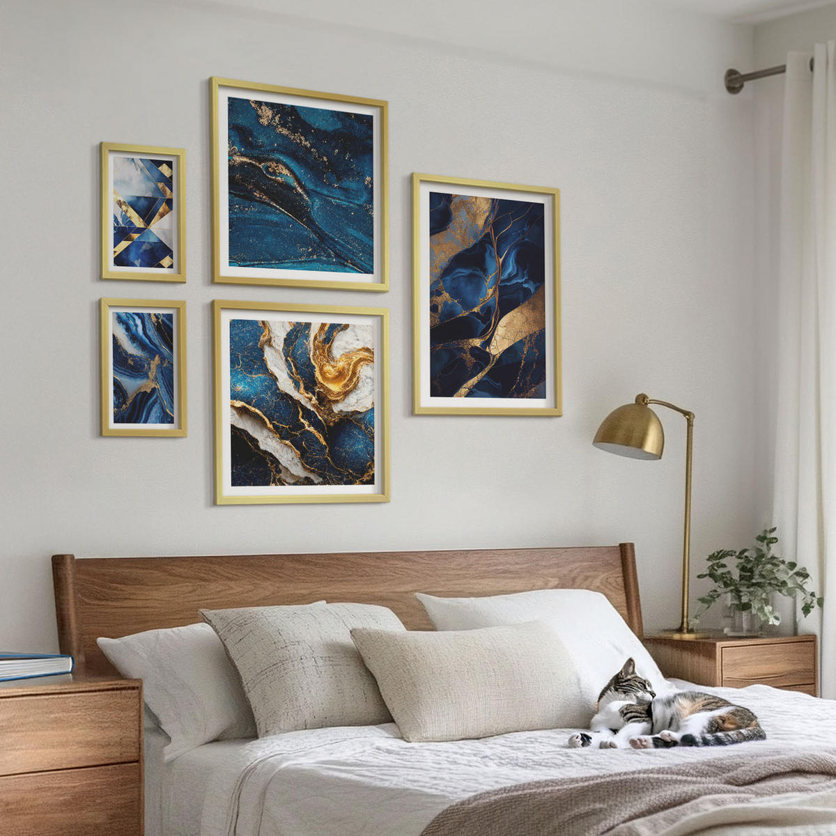 WANDBILDER 5er Set - 50x50 cm & 20x30 cm & 40x60 cm Goldrahmen - Abstrakte, elegante Muster - Goldfarben, Kunststoff (40/60cm) - ArtPrintCave