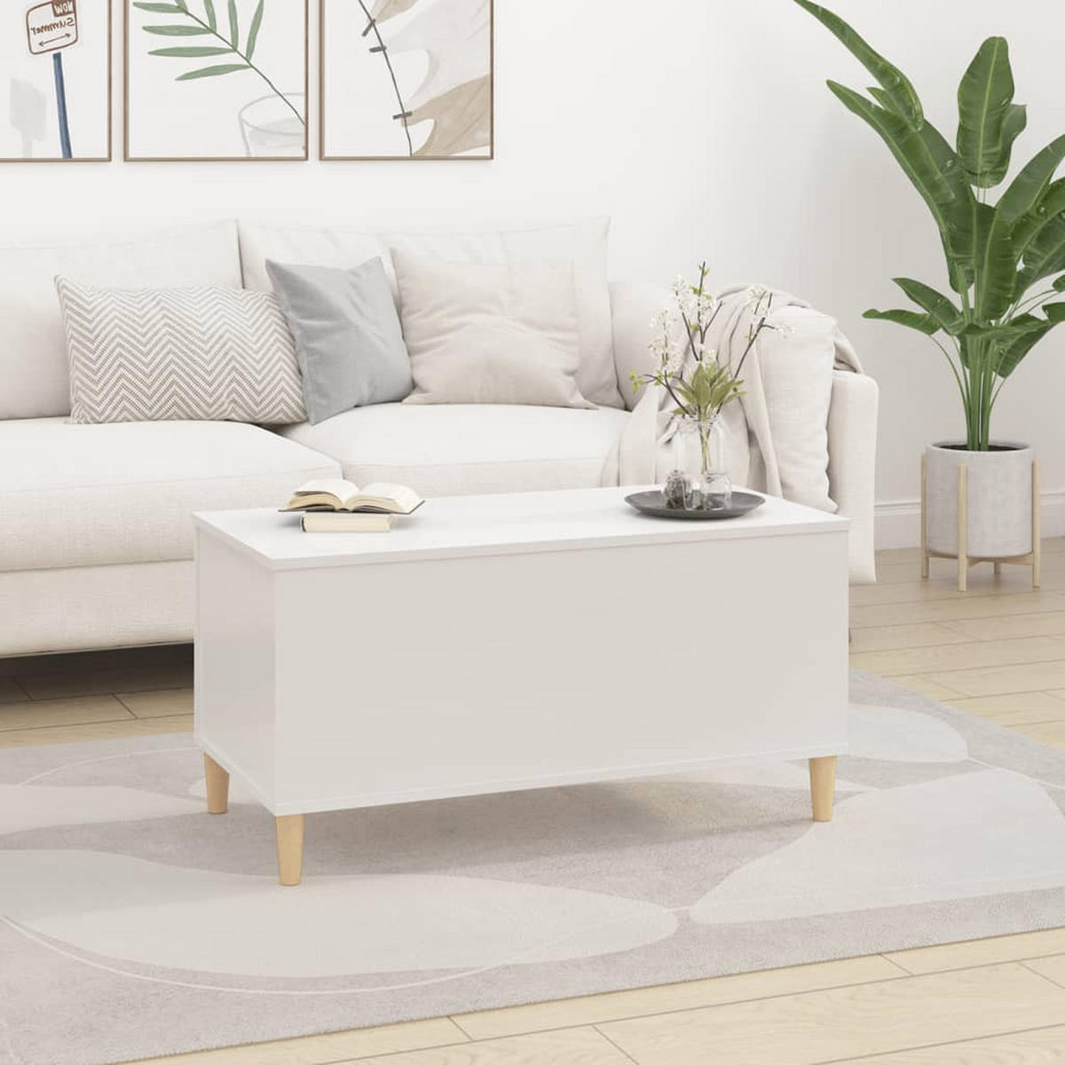 COUCHTISCH Hochglanz-Weiß 90x44,5x45 cm Holzwerkstoff - Weiß, Holzwerkstoff (90/44.5/45cm) - furnicato