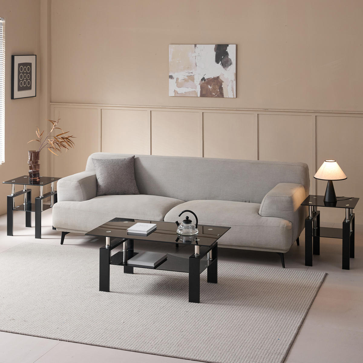 COUCHTISCH mit 2 Glasböden 100x60 cm Glas Metall Schwarz - Schwarz, Metall (100/60/44cm) - Meubliv