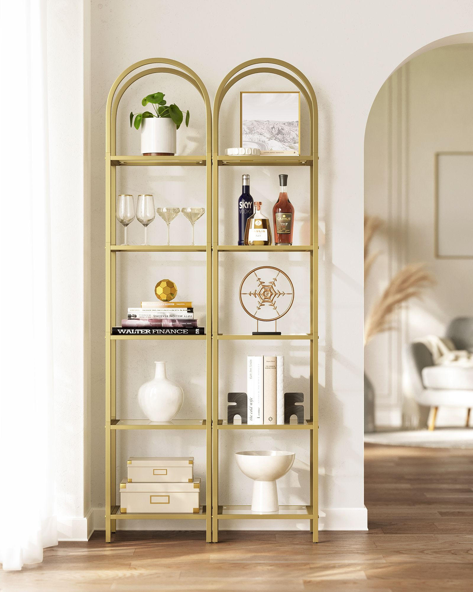 BÜCHERREGAL PRAIA - Goldfarben, Glas (40/183.5/30.2cm) - Hansiro