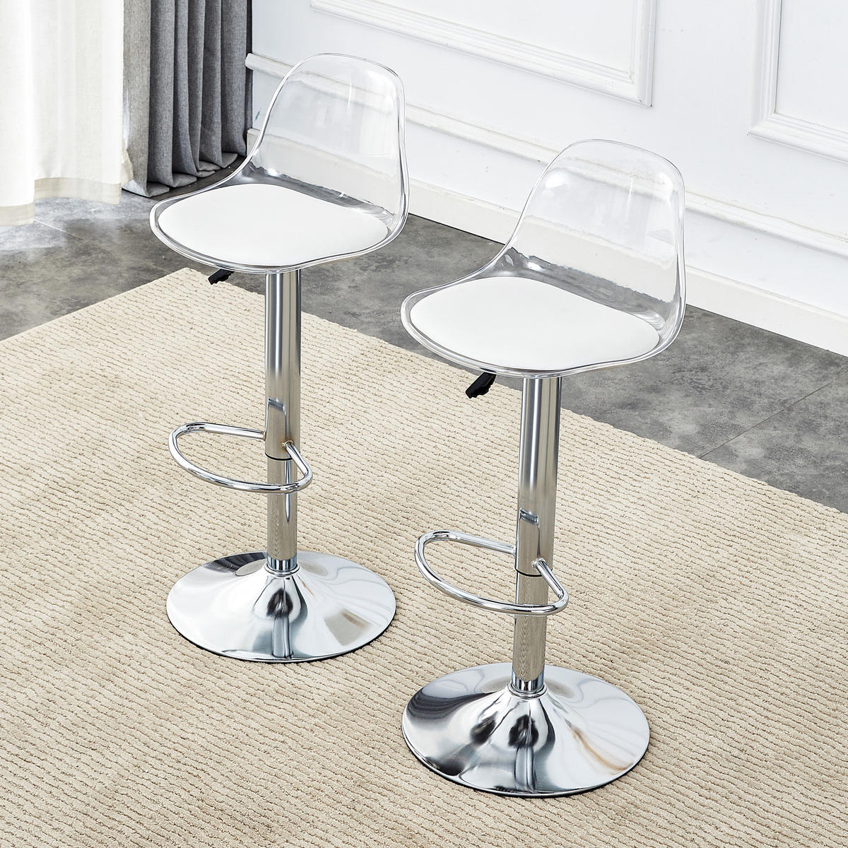 BARHOCKER 2er-Set Weiß und Silber mit Rückenlehne, höhenverstellbar und drehbar - Weiß, Metall (33/82/40.5cm) - PANGIVO