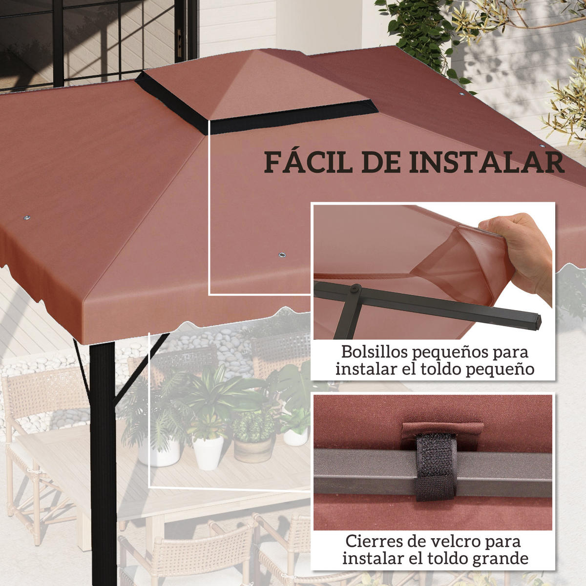 ERSATZDACH, 3x3 m für Pavillon, Doppeldach mit 8 Abflusslöchern, kaffeefarben - Multicolor, Kunststoff (300/300cm) - FORIOUS