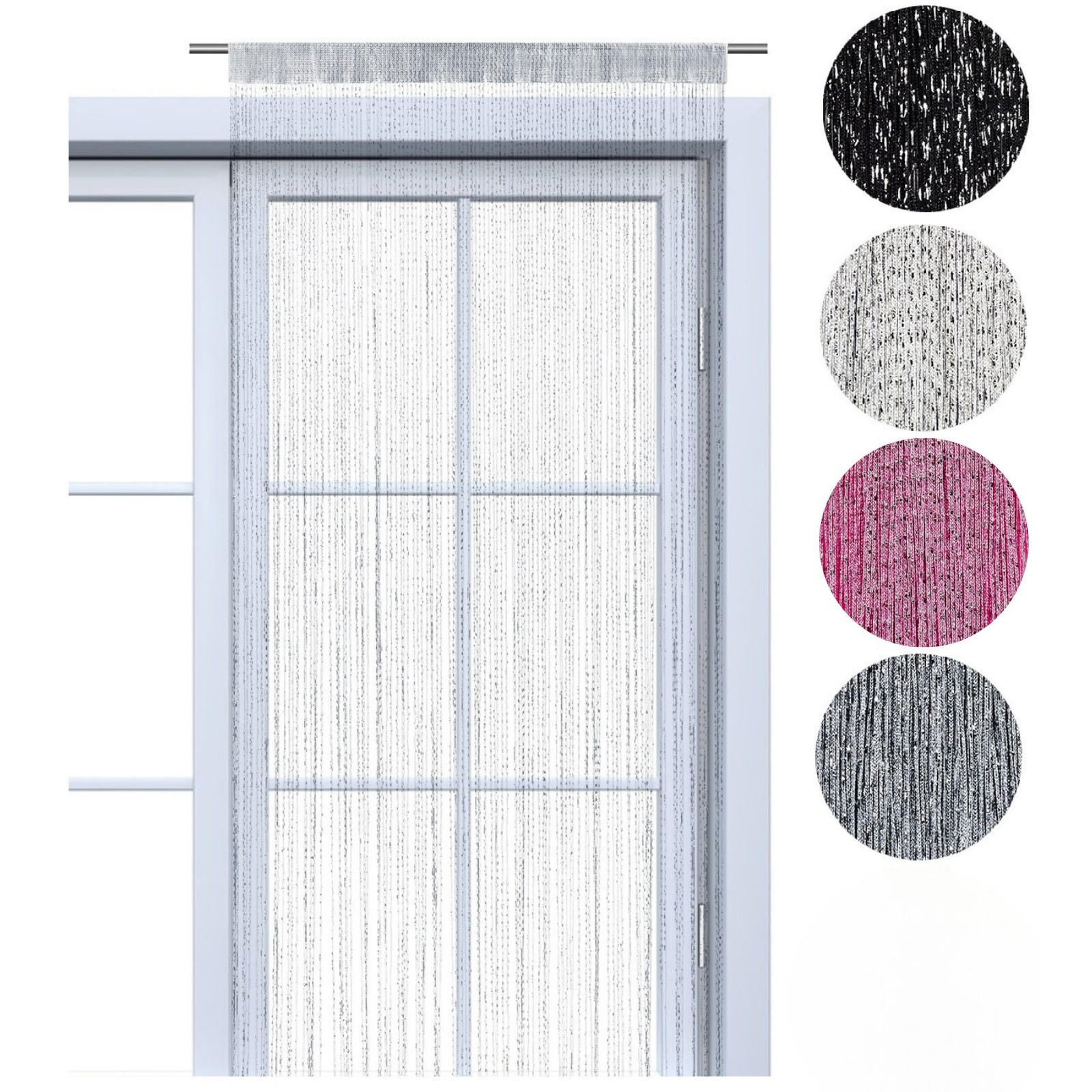 FADENVORHANG Lurex weiß/silber 245/90 cm Glitzer-Effekt Stangendurchzug kürzbar - Weiß, Textil (90/245/1cm) - wometo