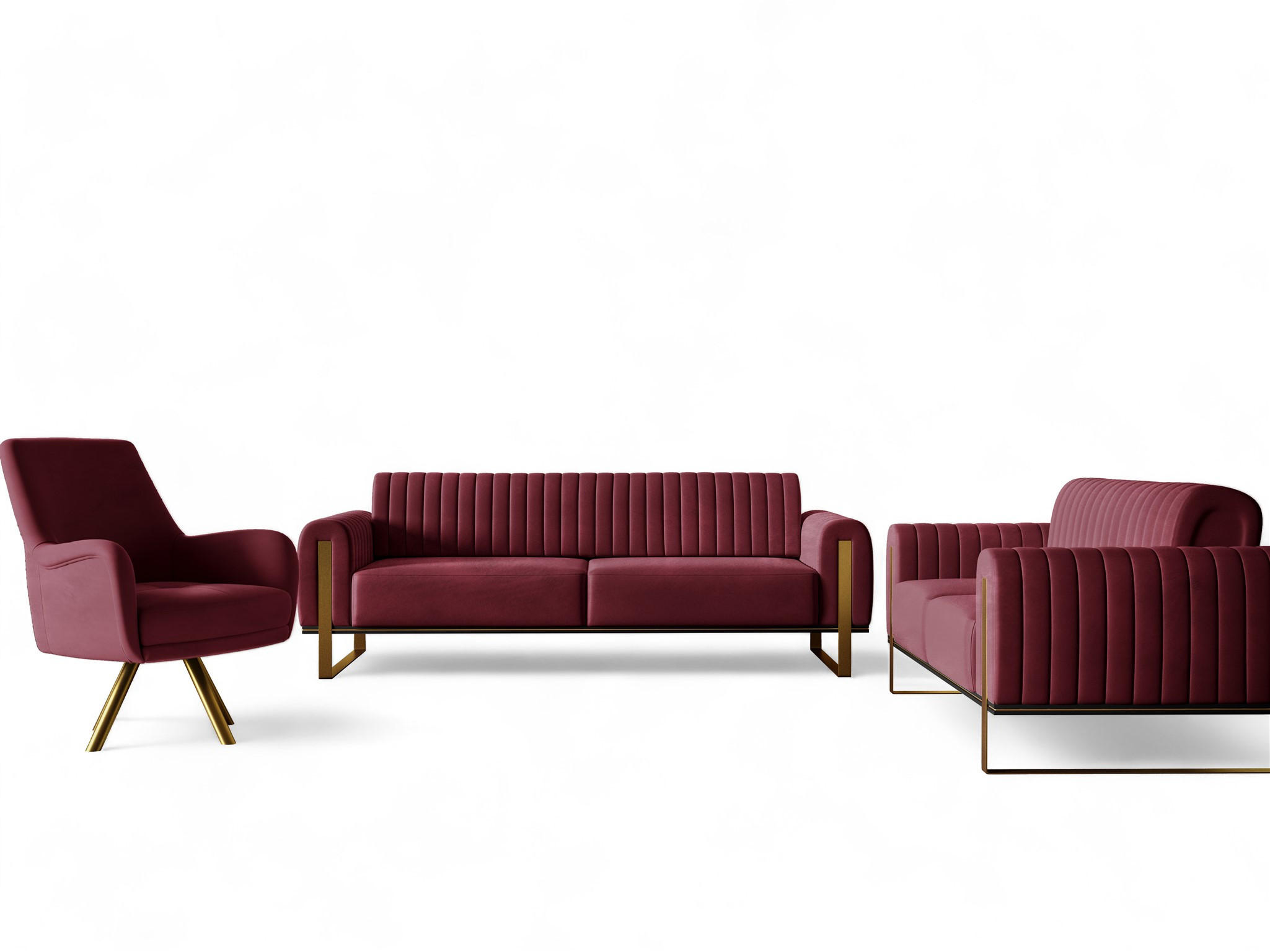 SOFASET Valerie 3-2 Und Drehsessel - Rot, Holzwerkstoff/Textil (228/79/90cm) - Fun Möbel