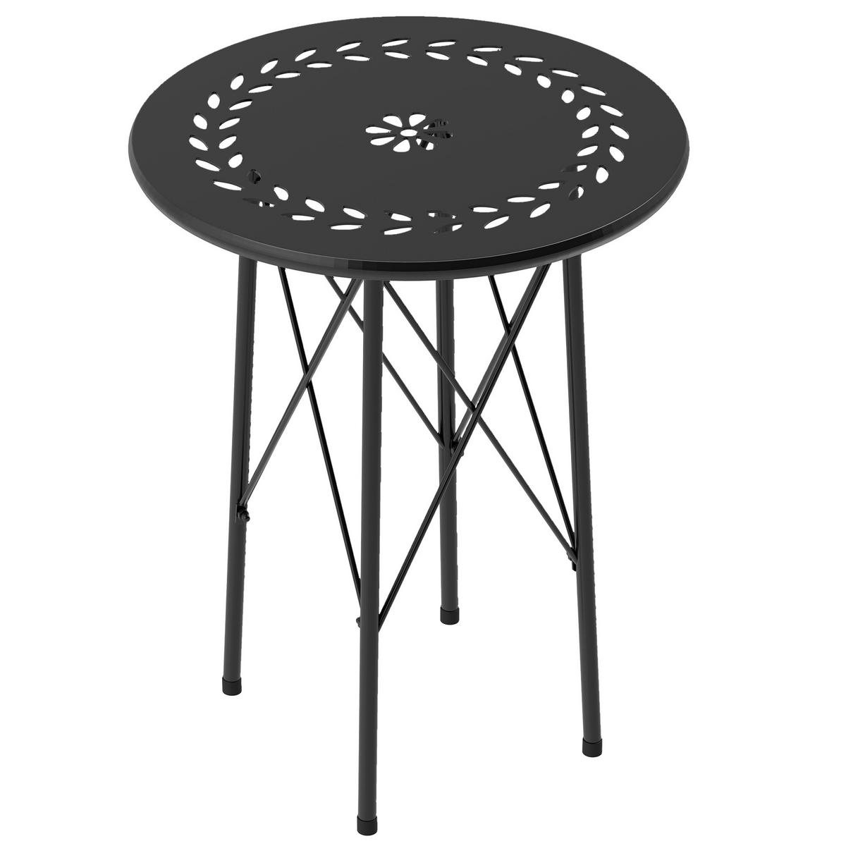 GARTENTISCH DE-07266 rund mit Blumenmuster, Stahl Schwarz - Schwarz, Metall (40/40/50cm) - ComfortXL