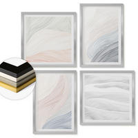 WANDBILDER 4er Set - 50x50 cm & 40x60 cm Silberner Rahmen - Abstrakte Pastellwellen - Silberfarben, Kunststoff (50/50cm) - ArtPrintCave