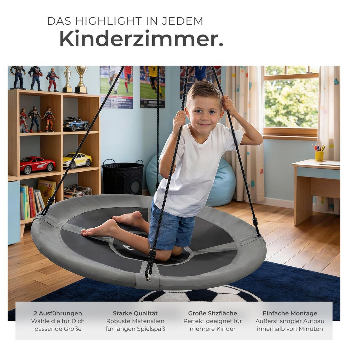 NESTSCHAUKEL Swayer,Textilene-Bespannung,grau/schwarz - Schwarz/Grau, Kunststoff (120/120cm) - tectake