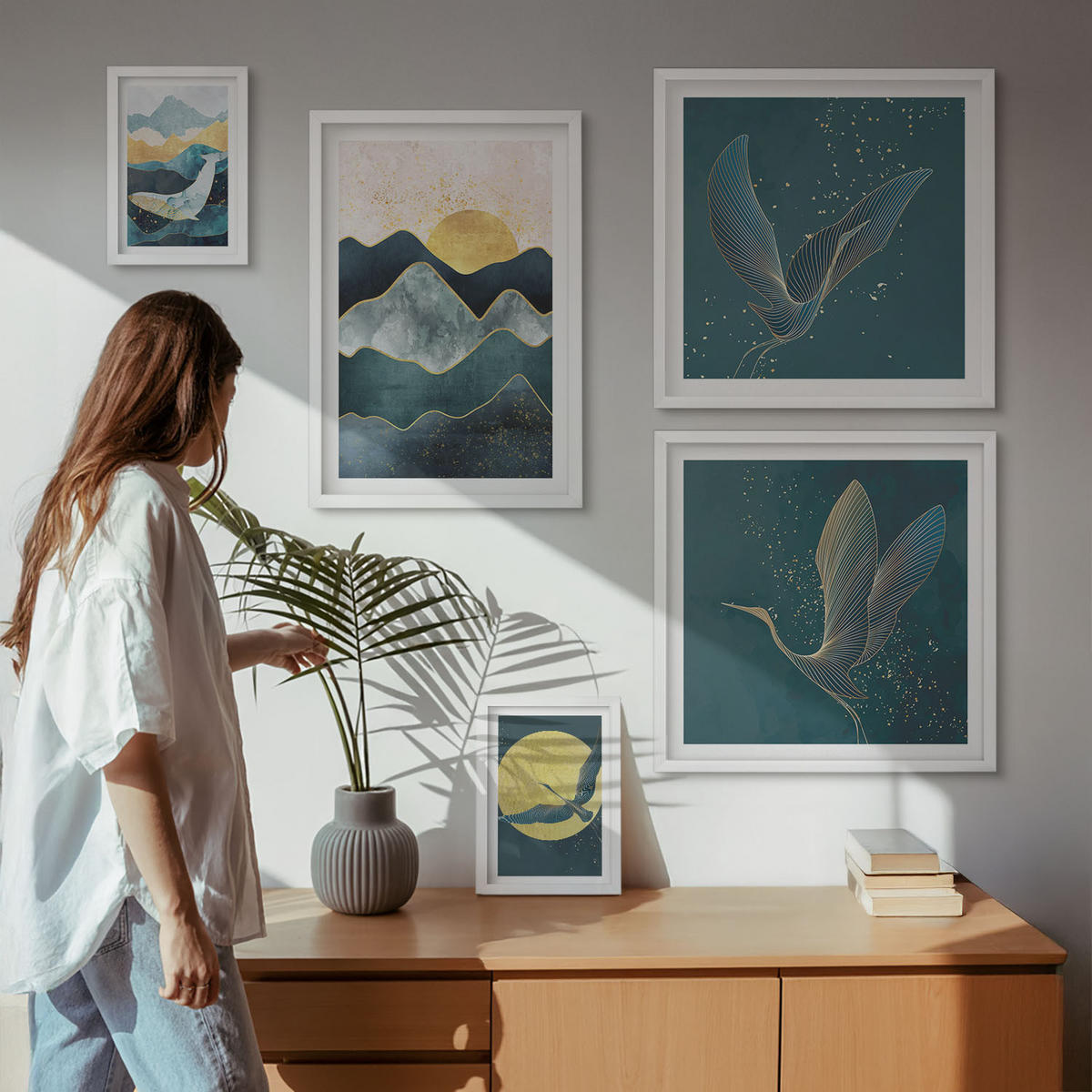 WANDBILDER 5er-Set - 50x50 cm & 20x30 cm & 40x60 cm Weißer Rahmen - Familie, Liebe, Wärme, Zuhause - Weiß, Kunststoff (40/60cm) - ArtPrintCave