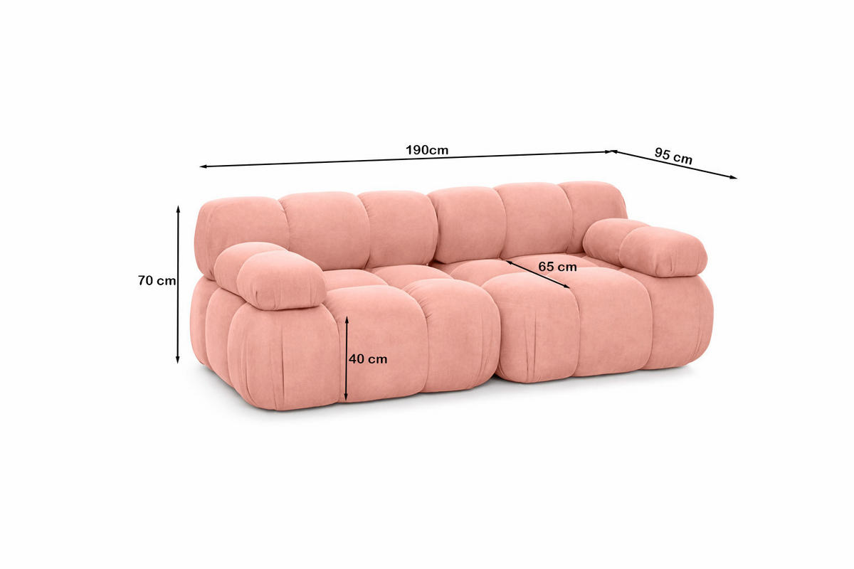 COUCH, 2-Sitzer Modular, Veloursstoff Salvador, Rosa, Selia - Rosa, Holz (190/70/95cm) - Kaiser Möbel