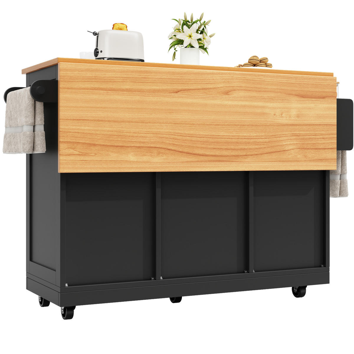 KÜCHENINSEL mit Arbeitsplatte und Rollen 140 cm Schwarz - Schwarz, Holz (40/93.5/140cm) - Beauniv