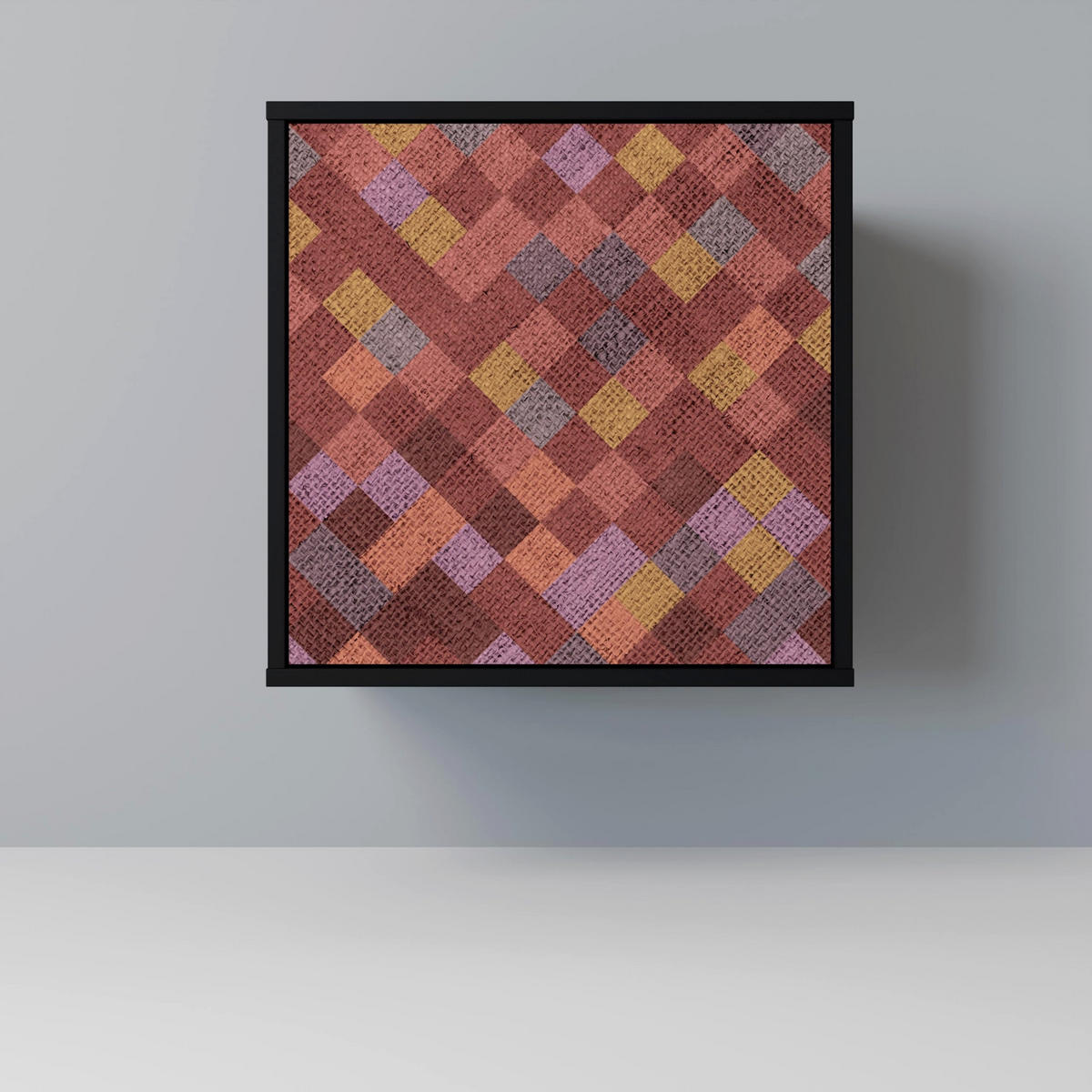 SIDEBOARD PAINTED SQUARES, Schwarz, 57,5x42x70,5 cm, Schwarze Metall-Sternfüße - Multicolor/Schwarz, Holzwerkstoff/Metall (57.5/70.5/42cm) - SpaceRebels
