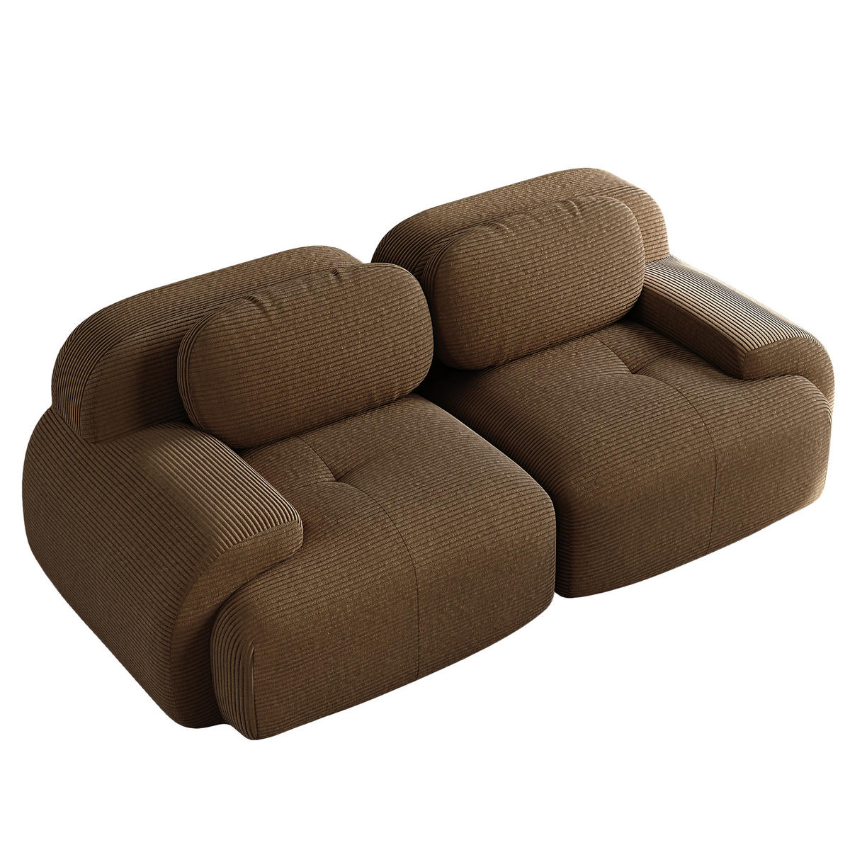 2-SITZER SOFA cord braun modular & geschwungene armlehnen - Walnussfarben, Textil (208/75/103cm) - Urban Meuble