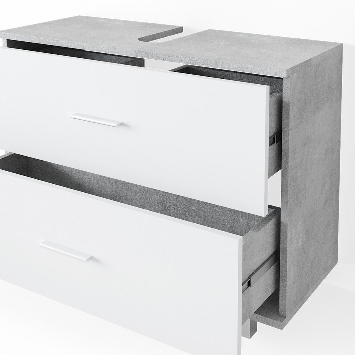 BADMÖBEL-SET Ilias Beton/Weiß 4 Teile, mit Hochschrank - Weiß/Grau, Holzwerkstoff (80.2/60.8/33cm) - Vicco