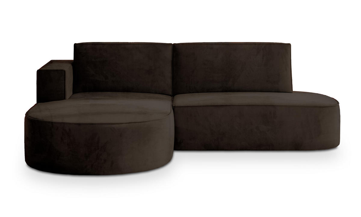 ECKSOFA CORTIO M L-S Braun Velours-Stoff mit Schlaffunktion - Braun, Holz (265/174cm) - MASSENO